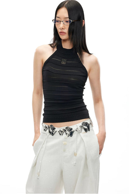 Stamp Pattern Organza Camisole Top