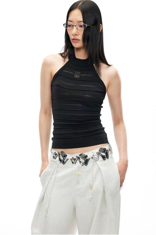 Stamp Pattern Organza Camisole Top