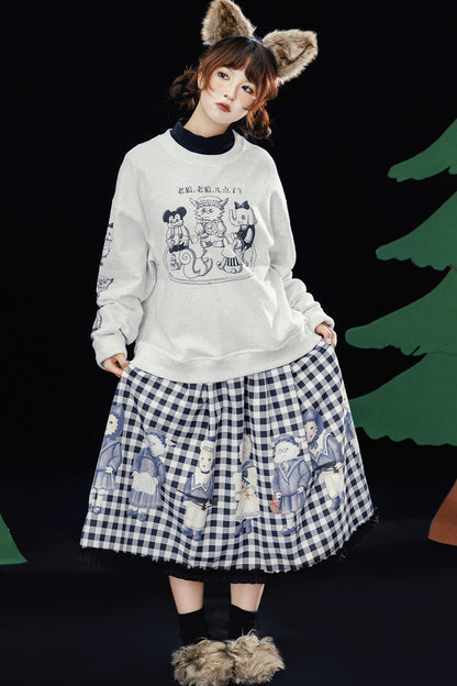 Black White Check Hand-Painted Lace Skirt