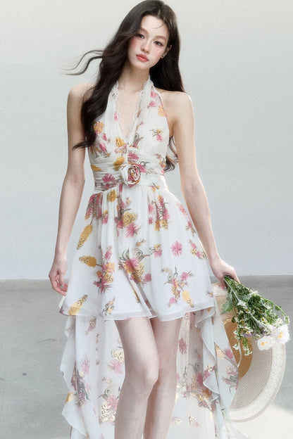 Chiffon Floral V-Neck Dress