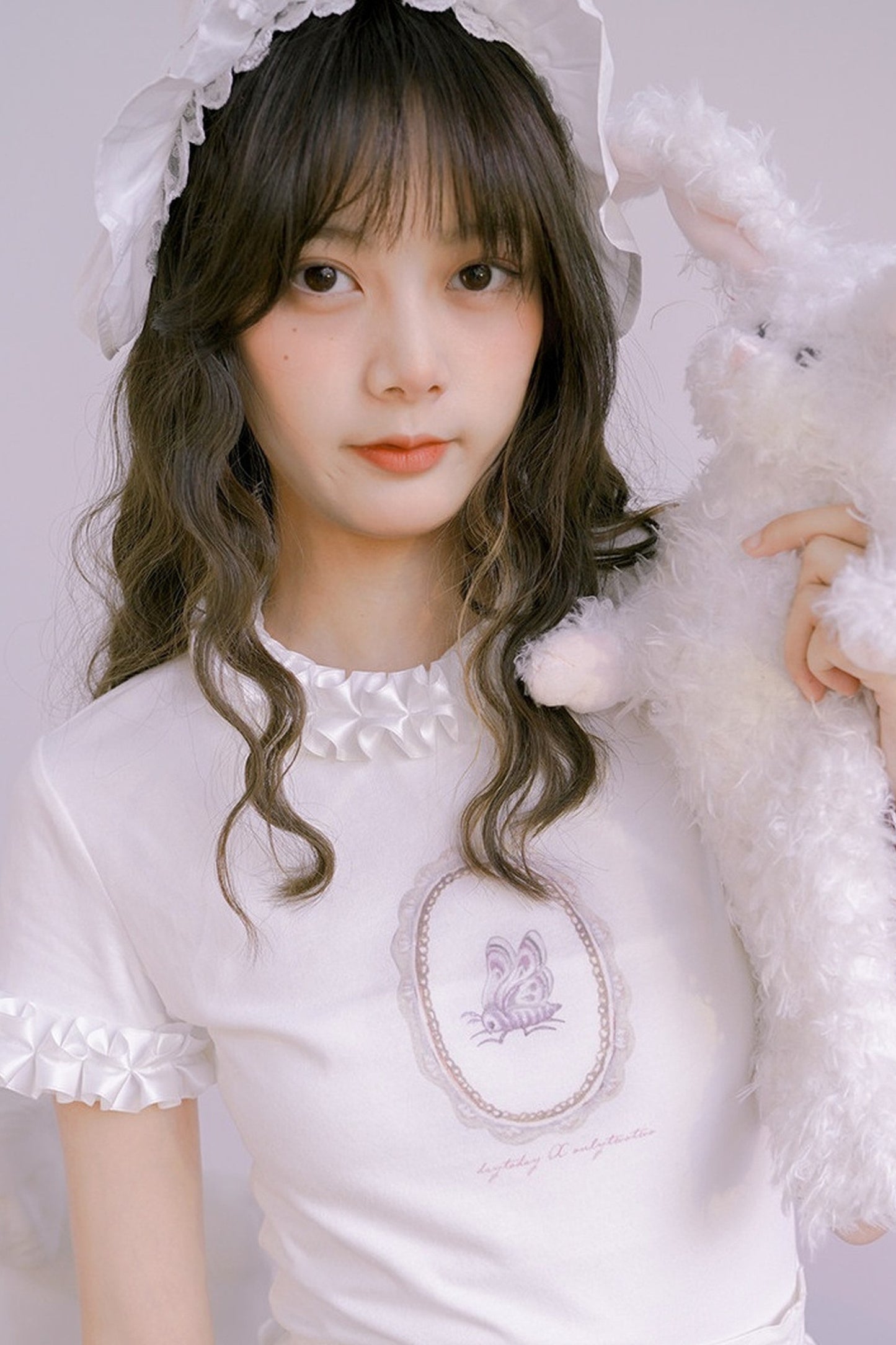 Doll Collar Butterfly Print Lace T-Shirt