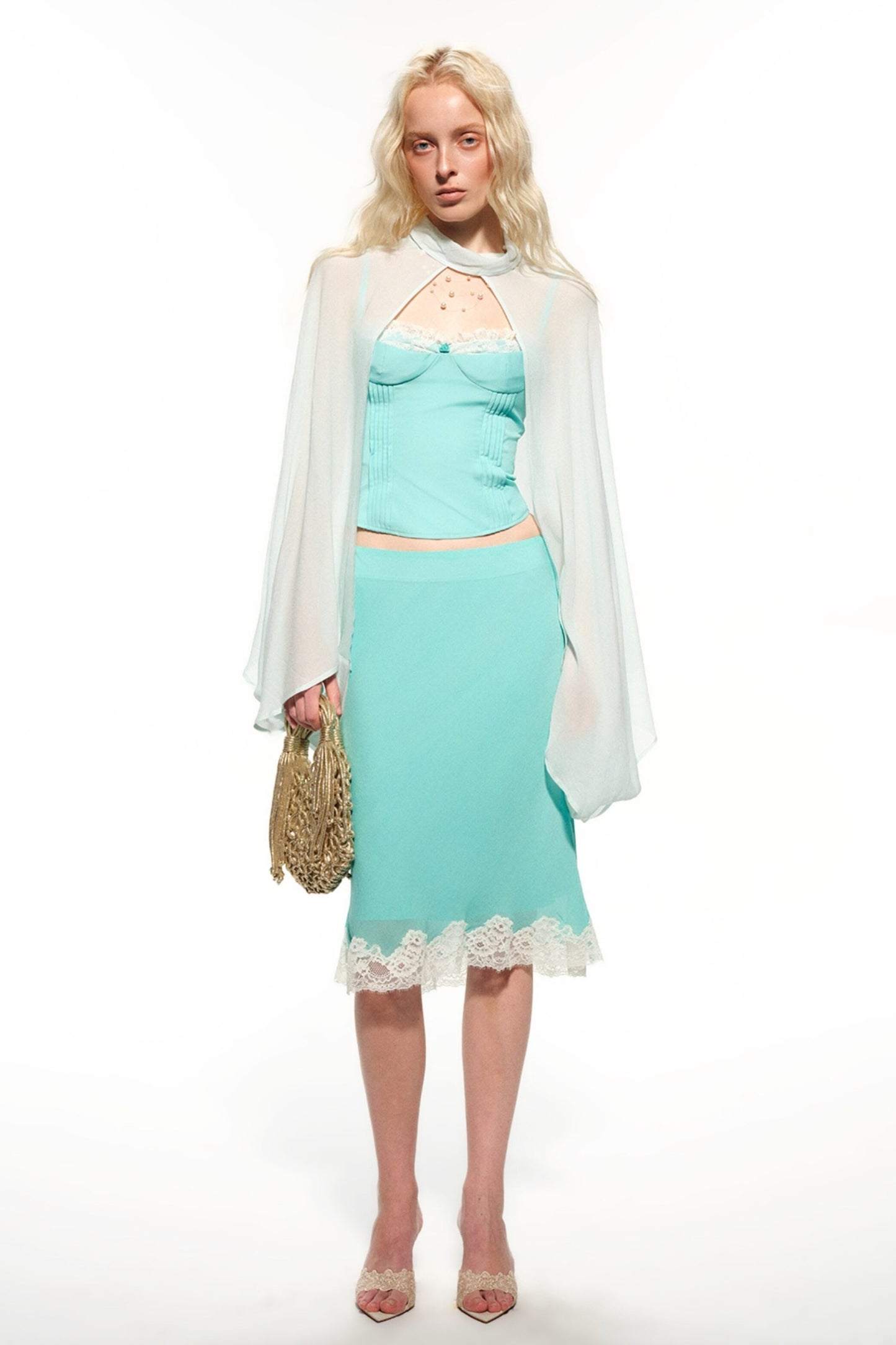 Mint Green Suspender Lace Fishtail Skirt Set-Up