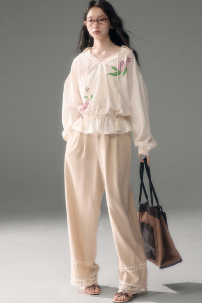 Bird And Rose Print Tencel Cotton Top