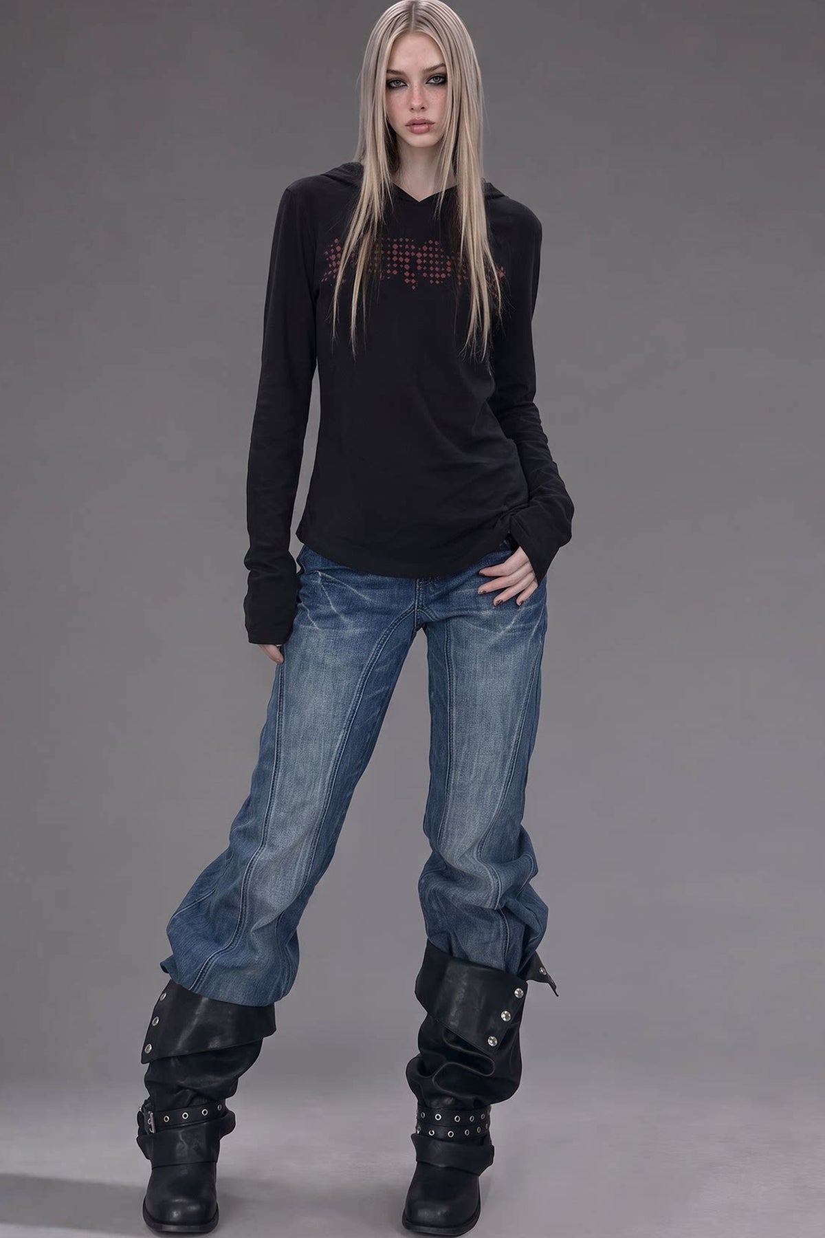 Black Lace Back Hooded Sweatshirt