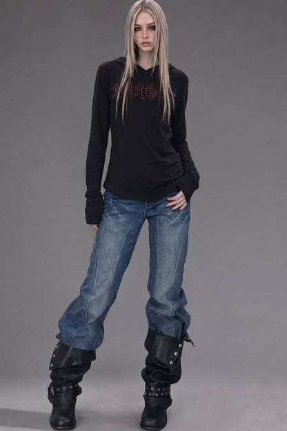 Black Lace Back Hooded Sweatshirt