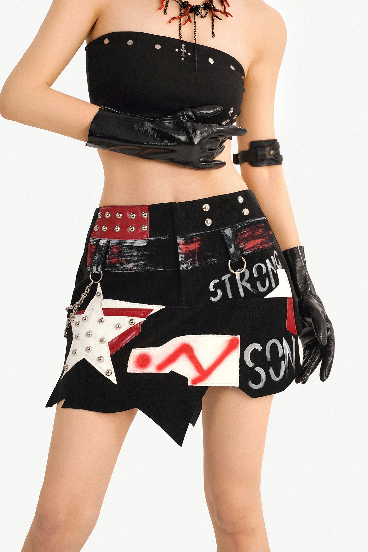 Studded Graffiti Punk Skirt