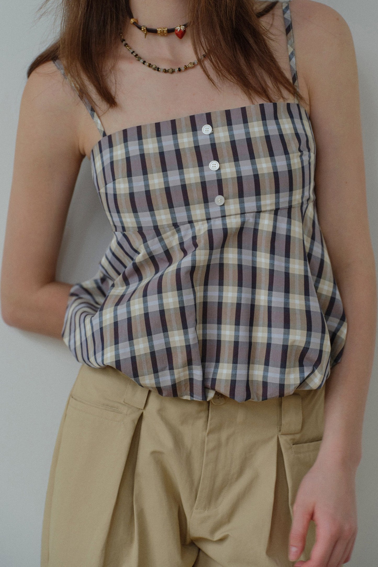 Retro Plaid Peplum Camisole