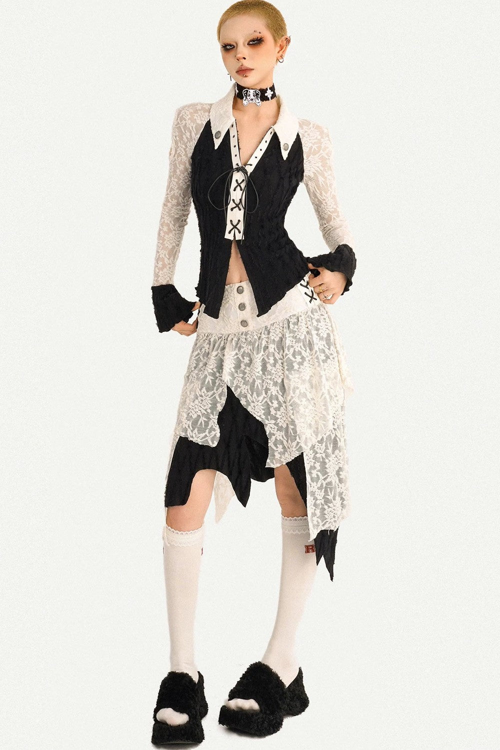 Retro Lace Patchwork Blouse Set-Up