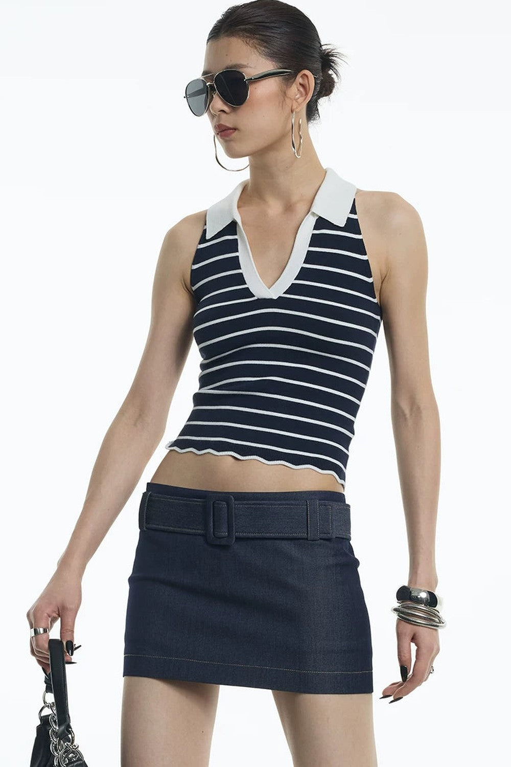 Dark Blue Tencel Wool Denim Skirt