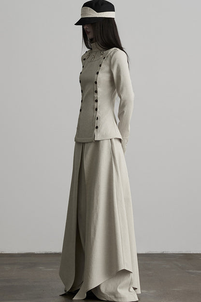 French Linen Blend Layered-Look Wide-Leg Pants