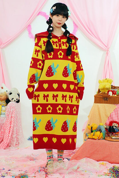 Erdbeer-Stricklangkleid