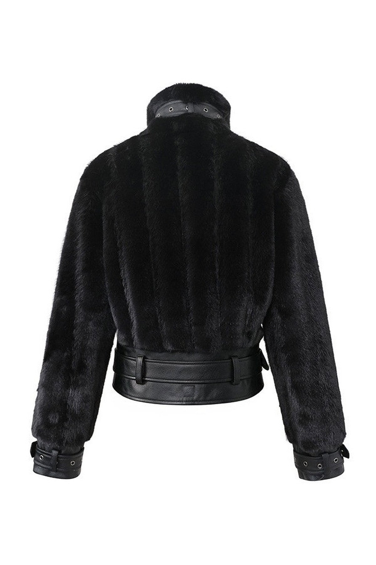 Imitation Mink Fur PU Leather Splicing Jacket