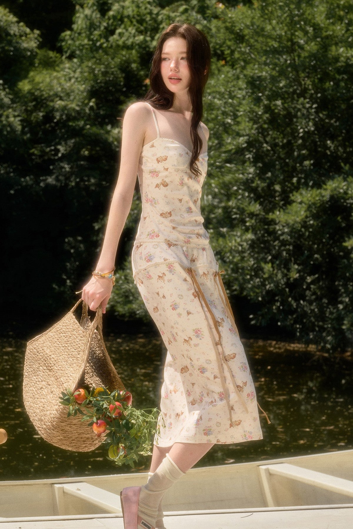 Deer Print Camisole Top Skirt Set-Up
