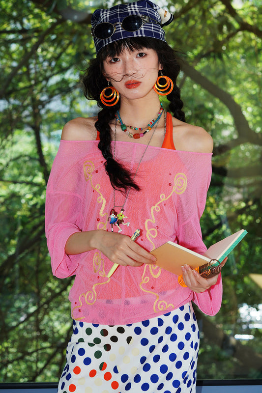 Textured Mesh Embroidery Top