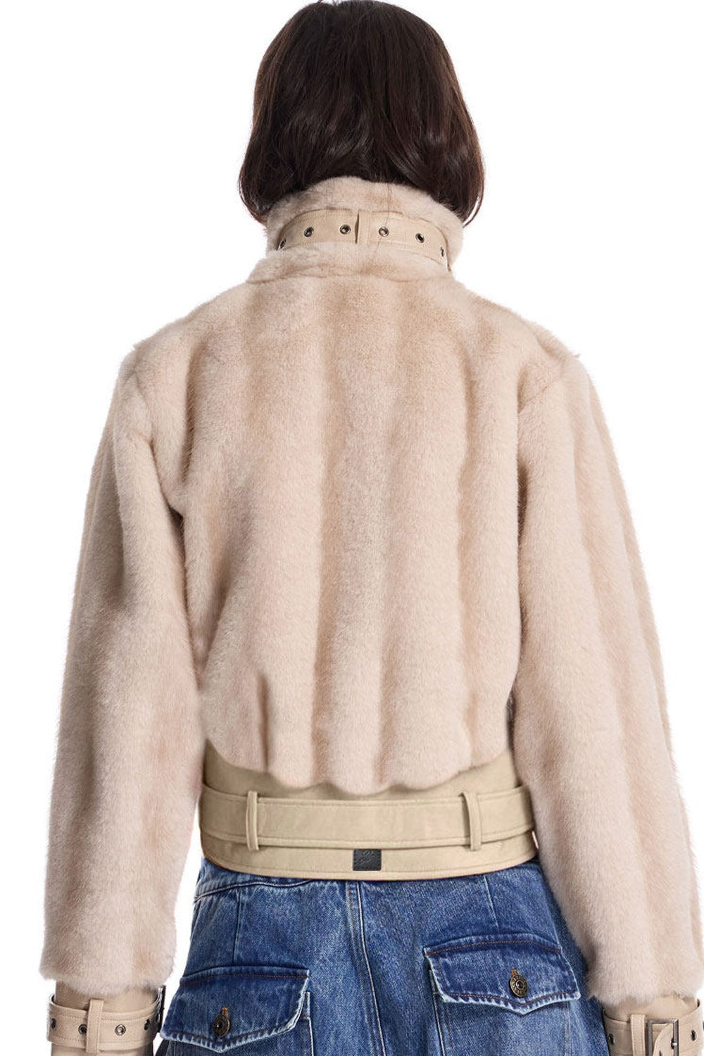 Imitation Mink Fur PU Leather Splicing Jacket