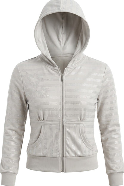 Veste à capuche rayée gris argenté