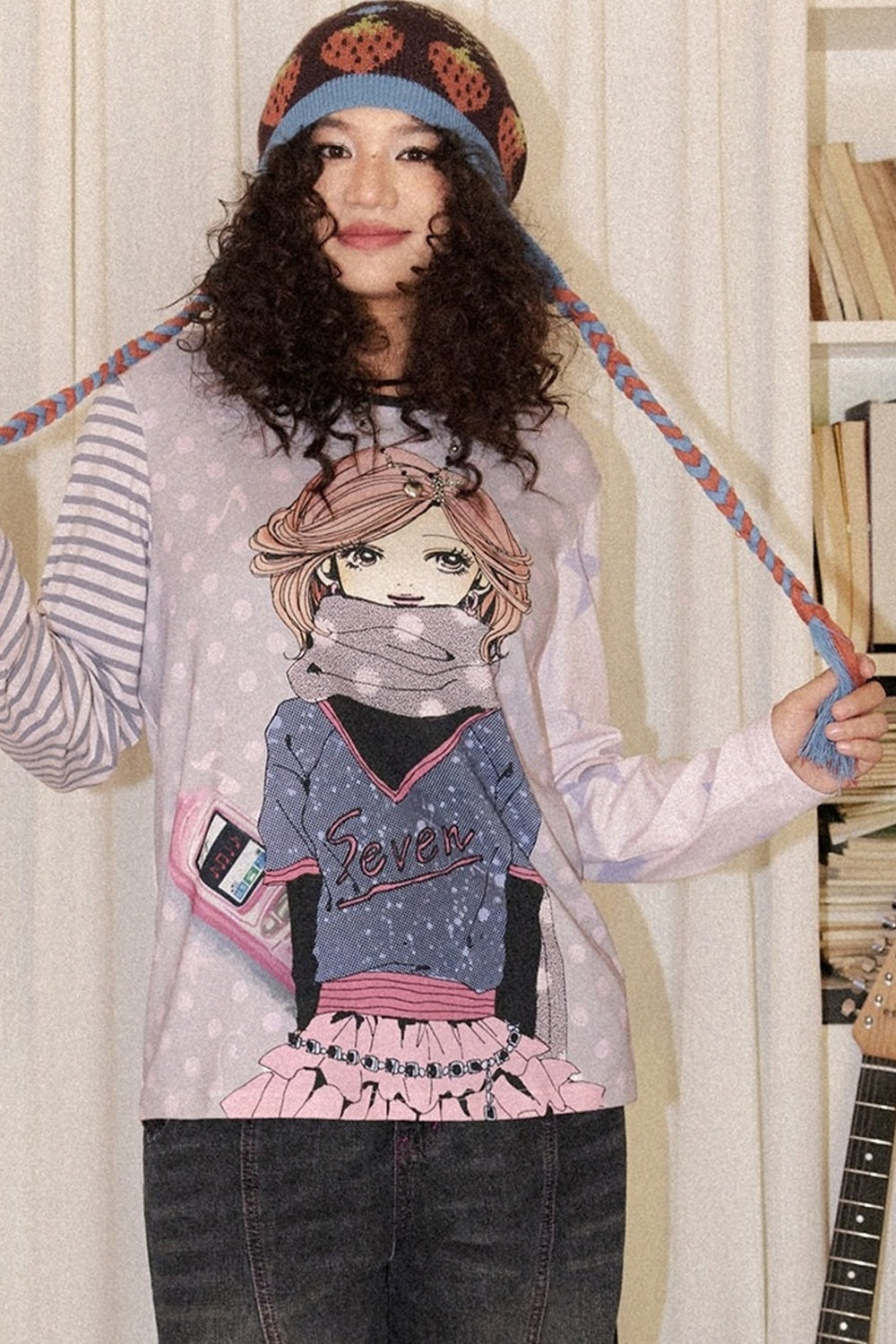 Nana-Porträt-T-Shirt mit lockerem Schnitt und asymmetrischem Colorblocking