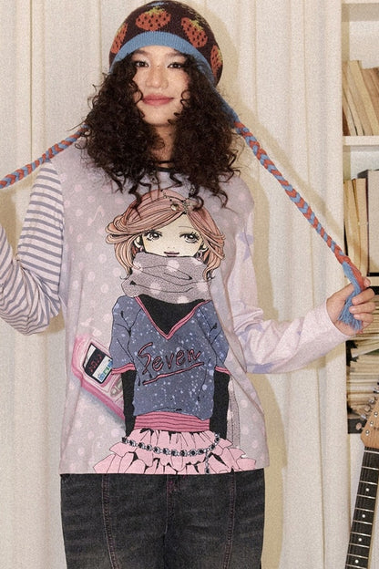 Nana-Porträt-T-Shirt mit lockerem Schnitt und asymmetrischem Colorblocking