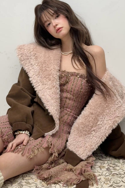 Suede Pink Fur Collar Jacket