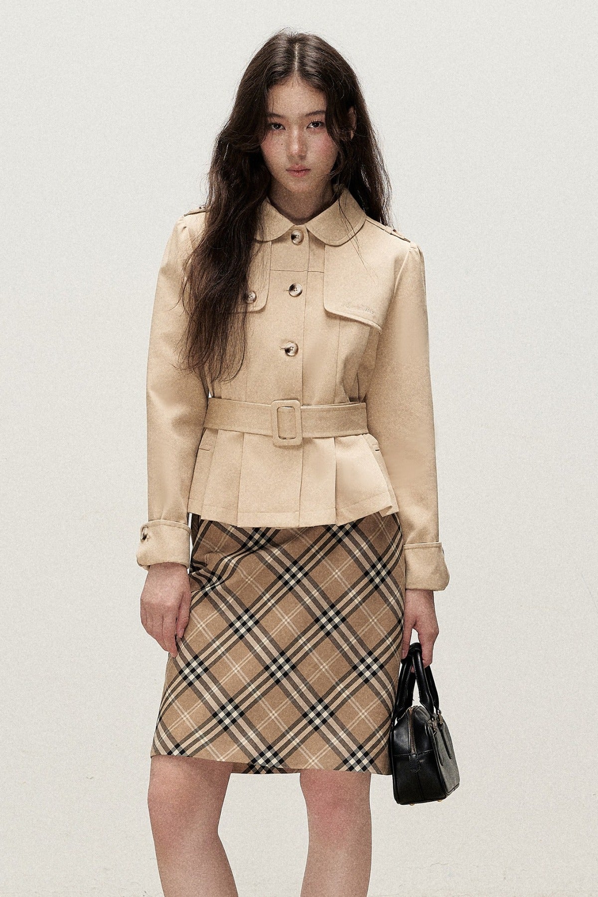 Milk Brown Plaid Napoleon Button Skirt