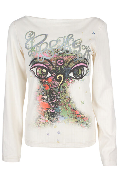 Reversible Swing Collar Long-Sleeve Printed T-Shirt