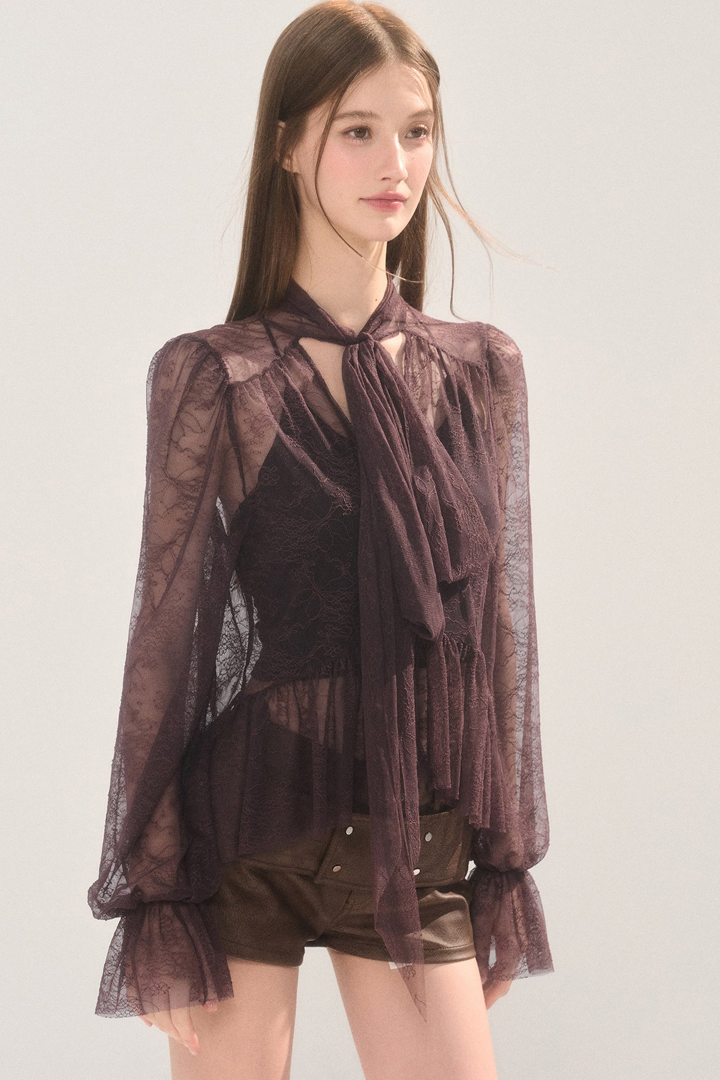 Tie-Neck Lace Blouse