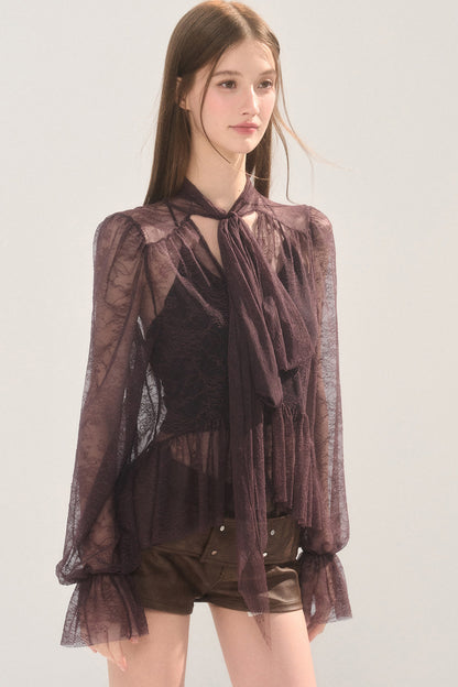 Tie-Neck Lace Blouse