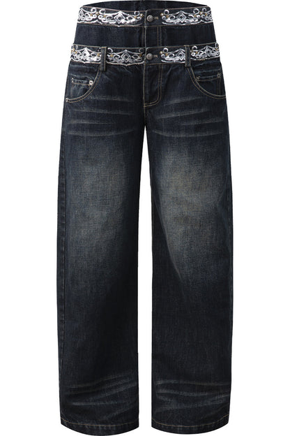 Scimitar-Cut Sequin Distressed Jeans
