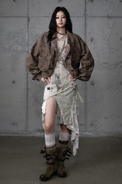 Loose Distressed Plaid Patchwork Jacket