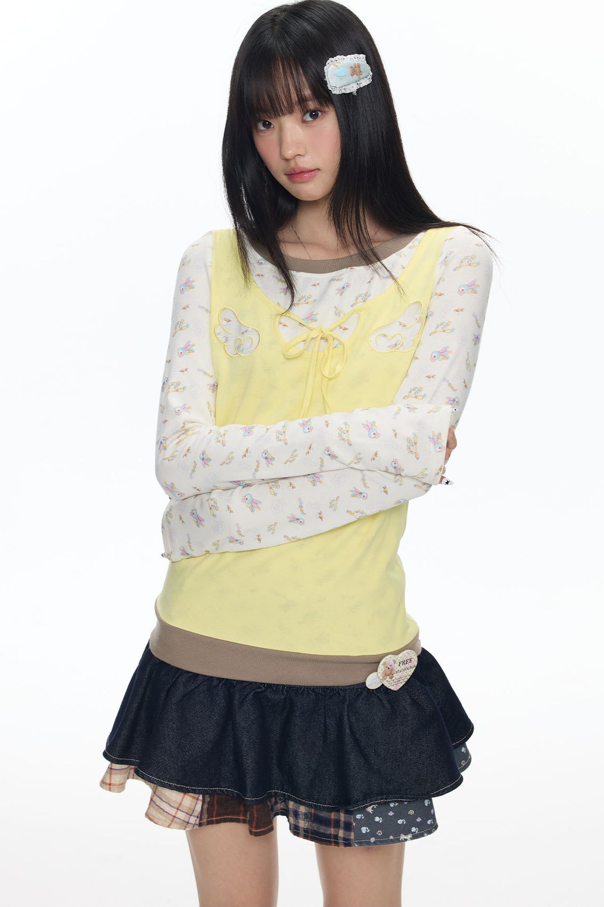 Embroidery Layered-Look Top