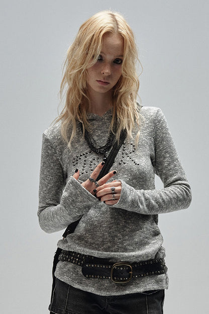 Metal Floral Hooded Sweater