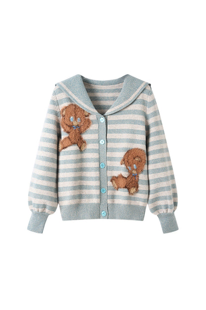 Bear Sailor Collar Chunky Knit Sweater