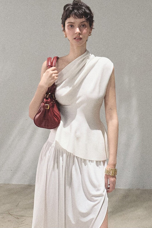 White Asymmetrical Lyocell Top
