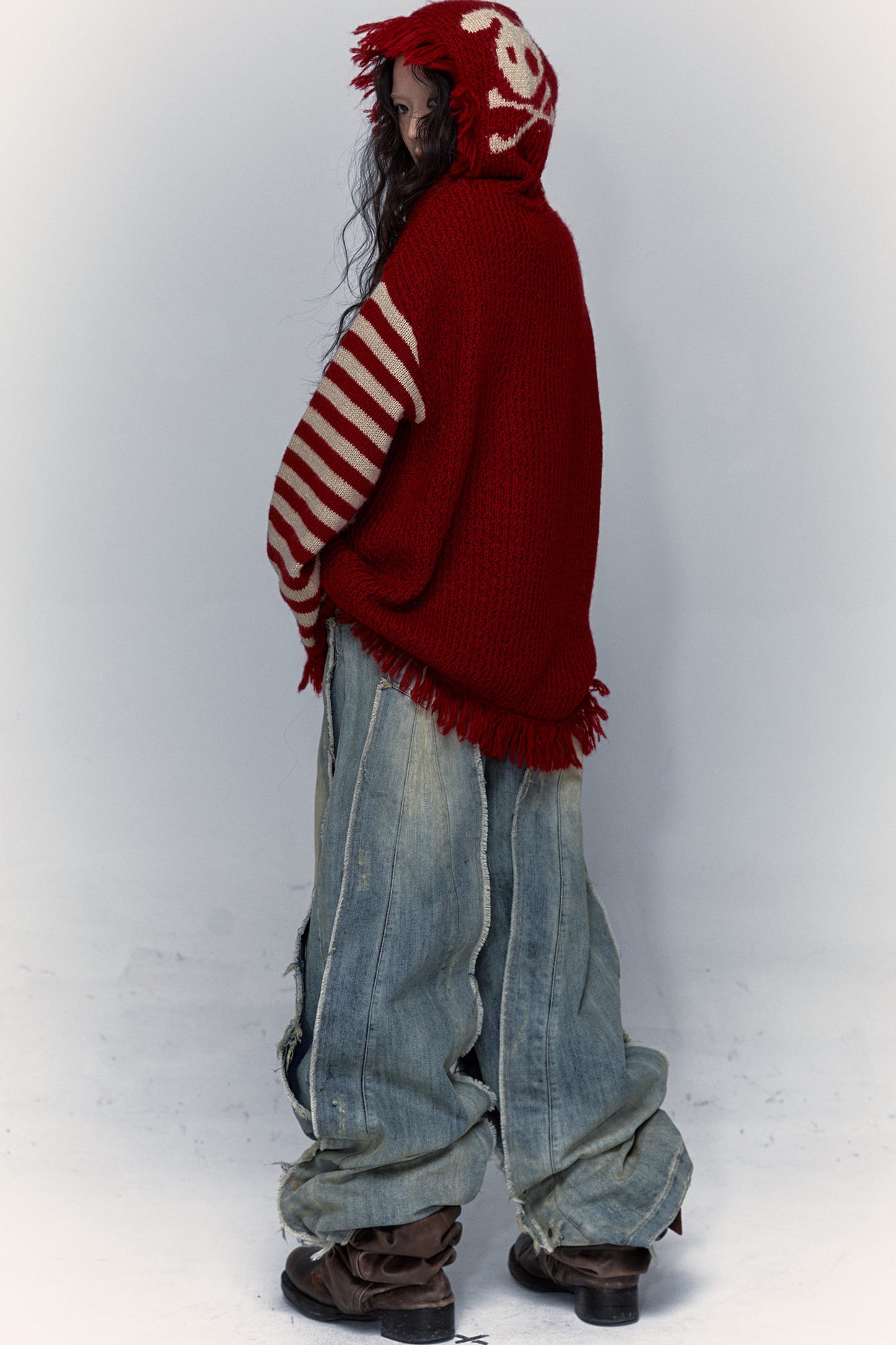 Skull Rabbit Hooded Knit Blouse