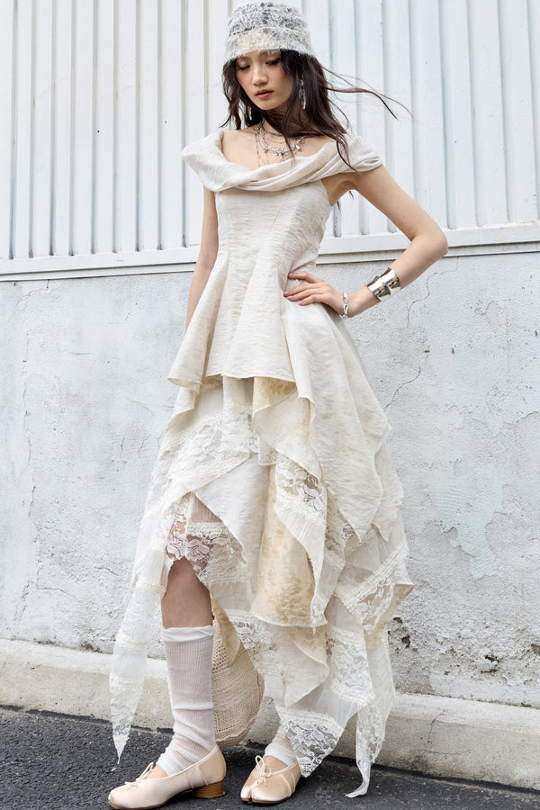 Sculpture-Like Twisted Collar Two-Piece Set-Up
