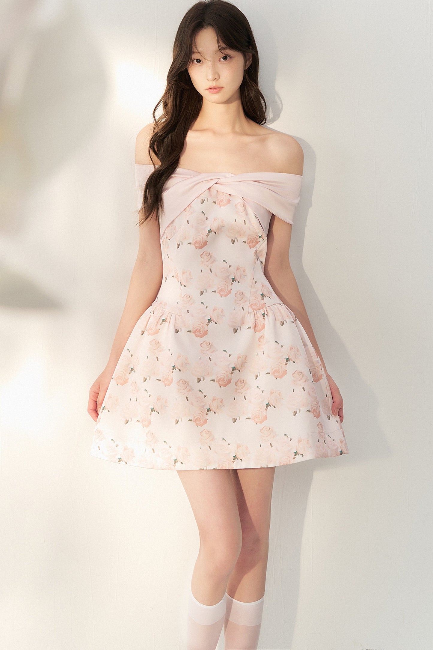 Pink Satin Rose Print Dress