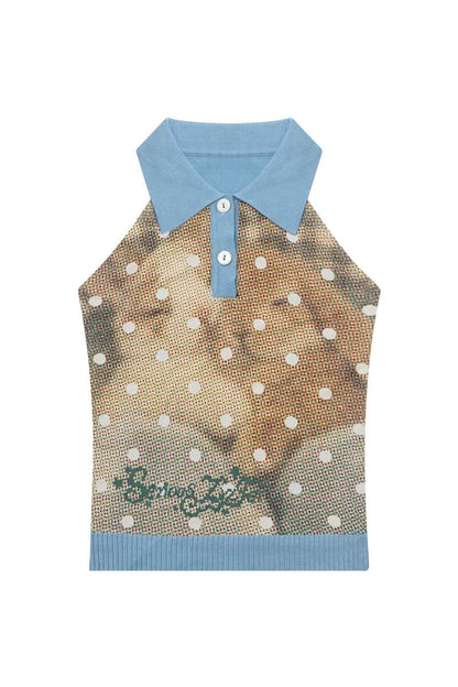 Starfall Rabbit Knit Polo Camisole Top