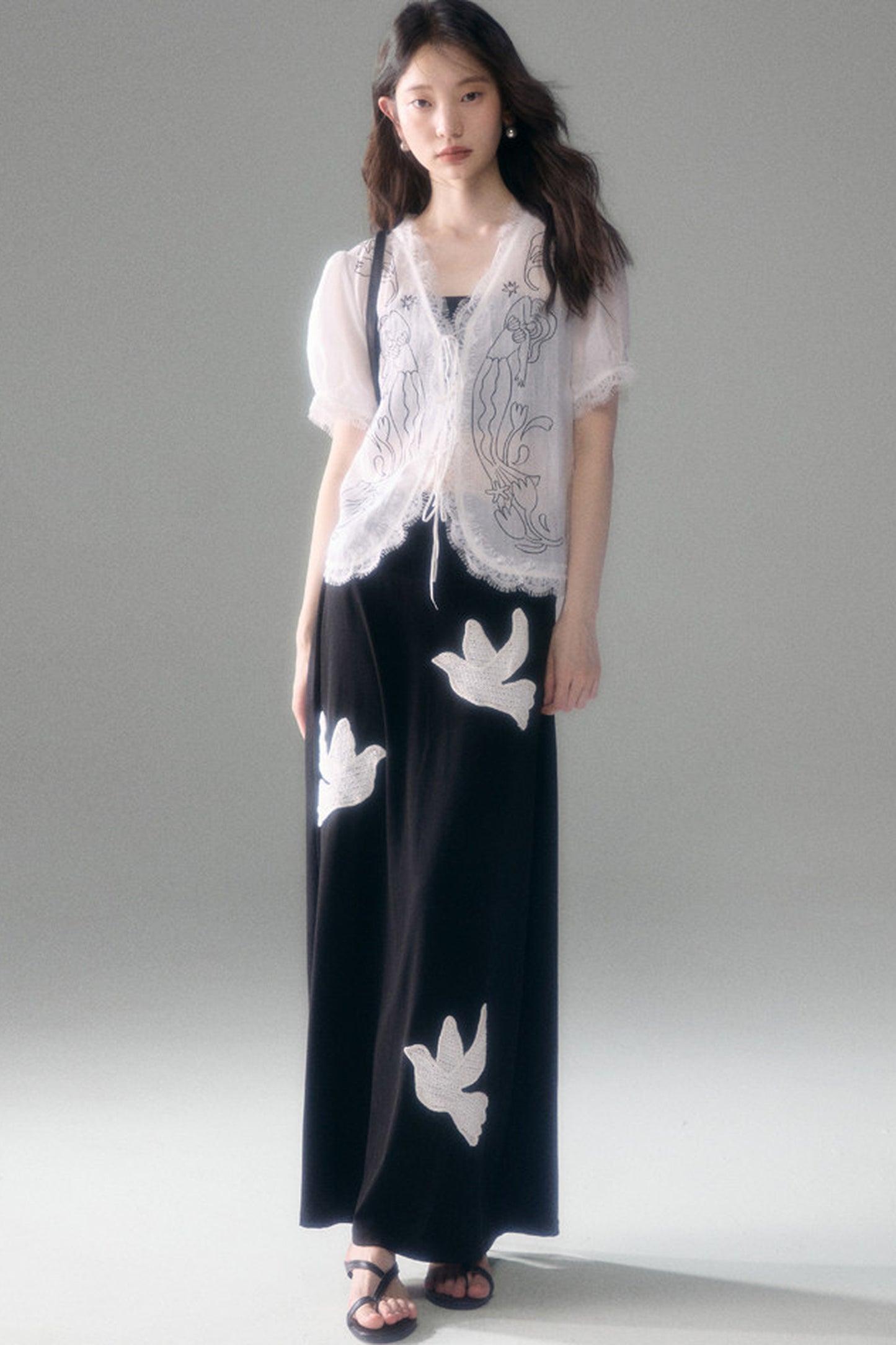Mermaid Print Tencel Linen Short-Sleeve Shirt