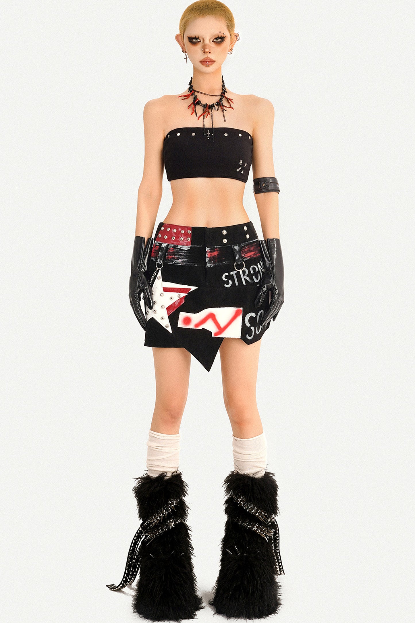 Studded Graffiti Punk Skirt