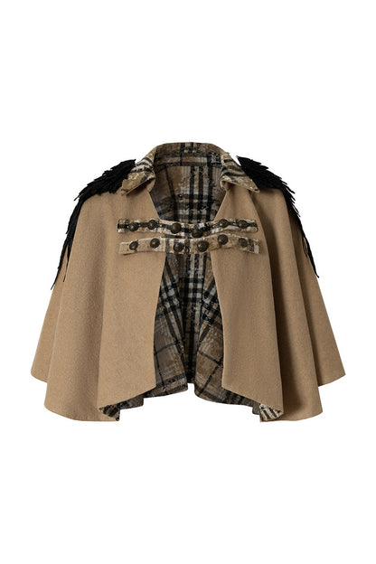 Reversible Wool Blend Plaid Cape