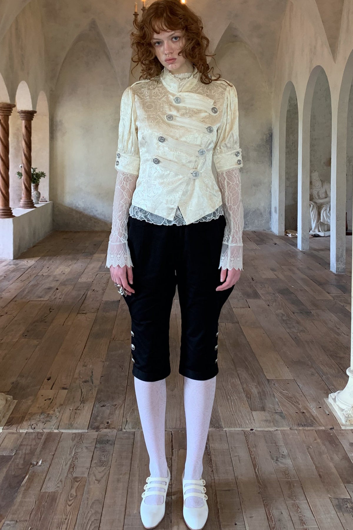 Lace Trim Double Breasted Shirt