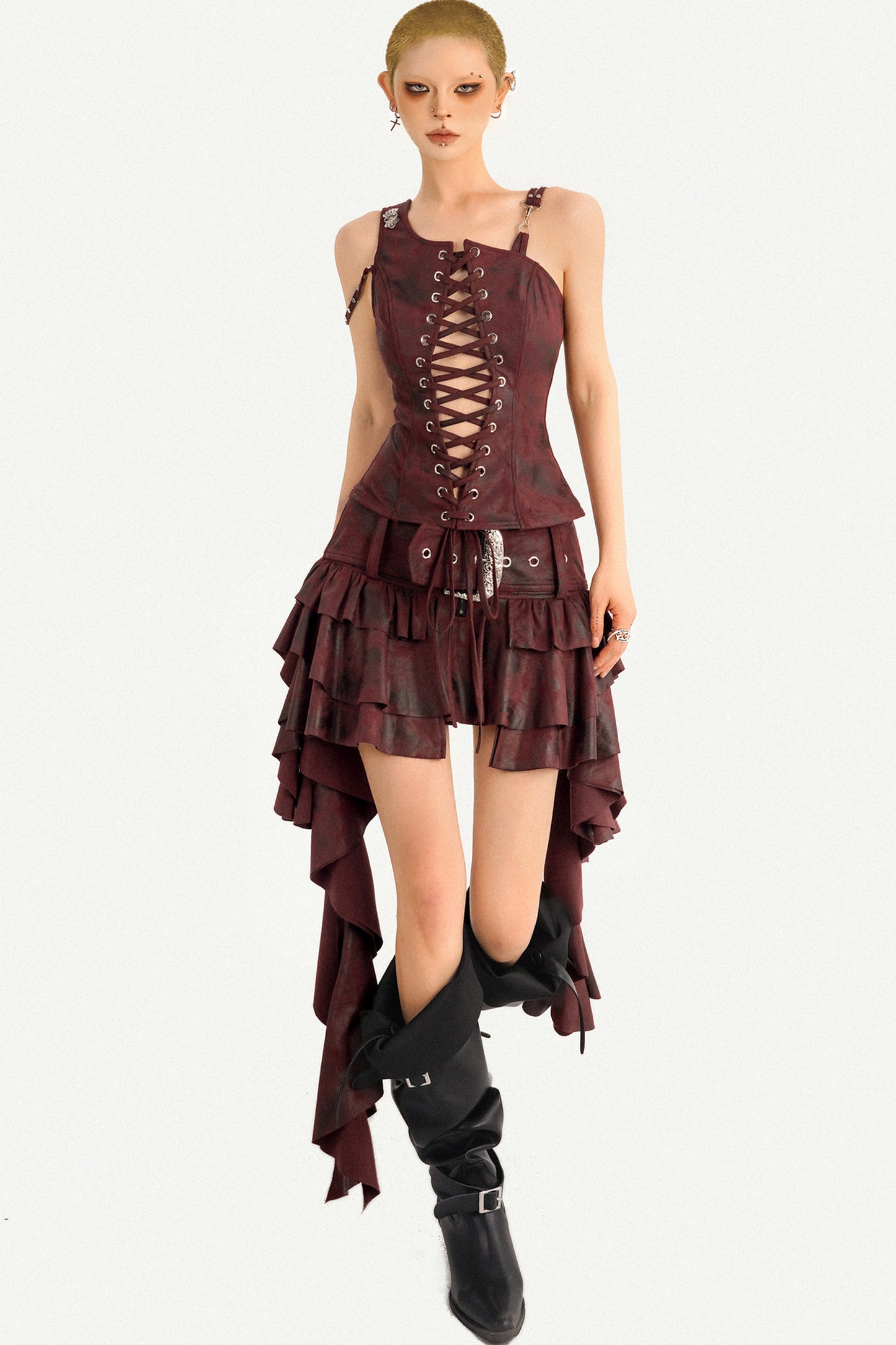 Retro Strappy Tank Top Skirt Set
