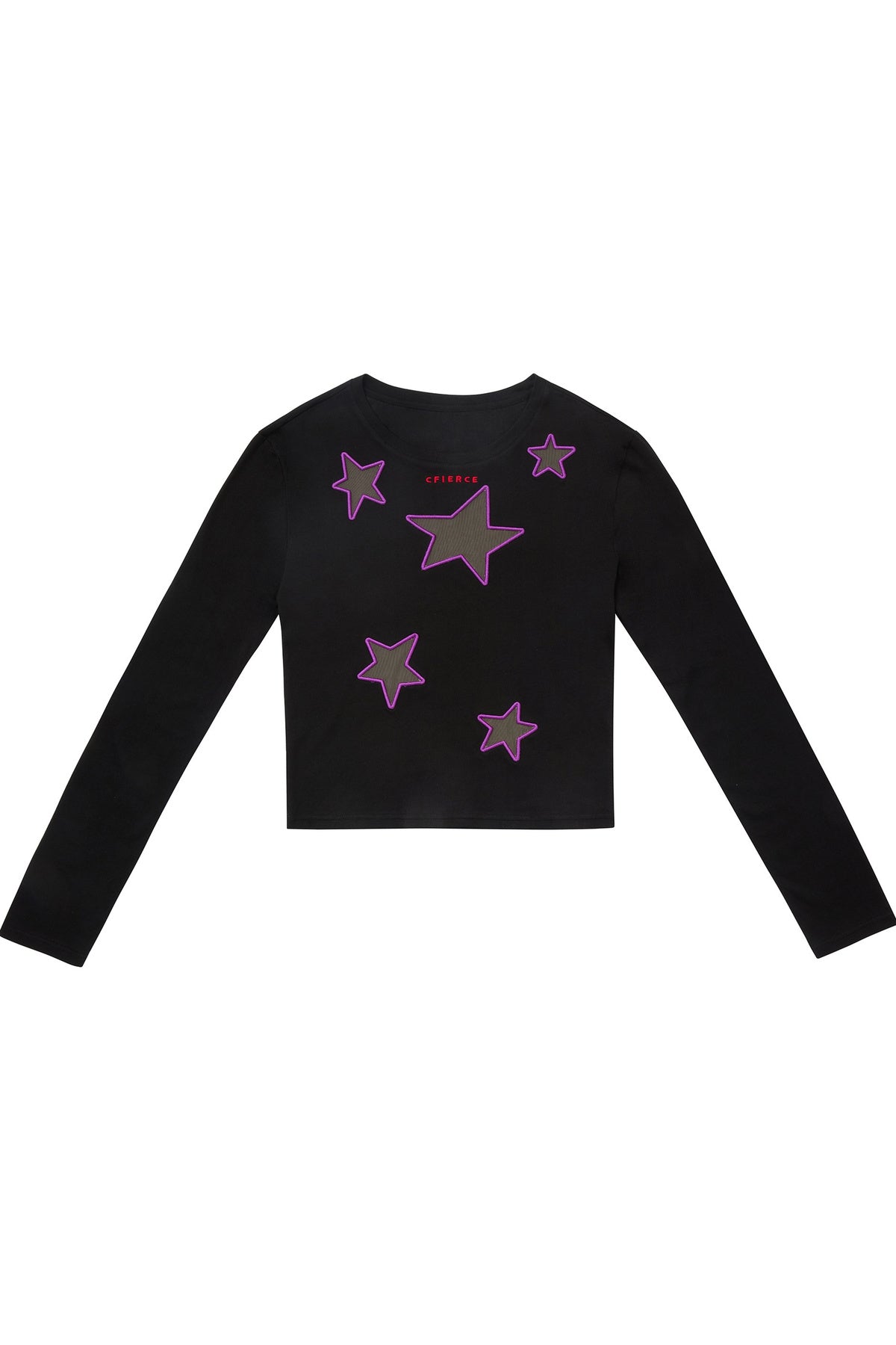 Star Hollow Mesh Embroidery Long-Sleeved Top