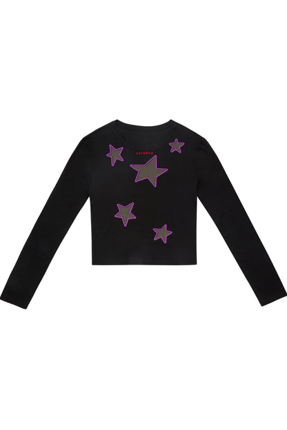 Star Hollow Mesh Embroidery Long-Sleeved Top