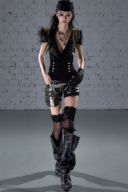 Asymmetrical Detachable Leather Shorts