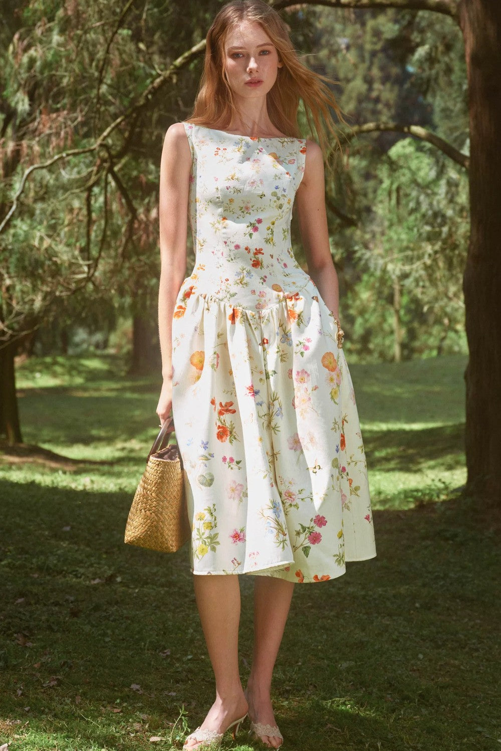 French Hand-painted Floral Tencel Dress