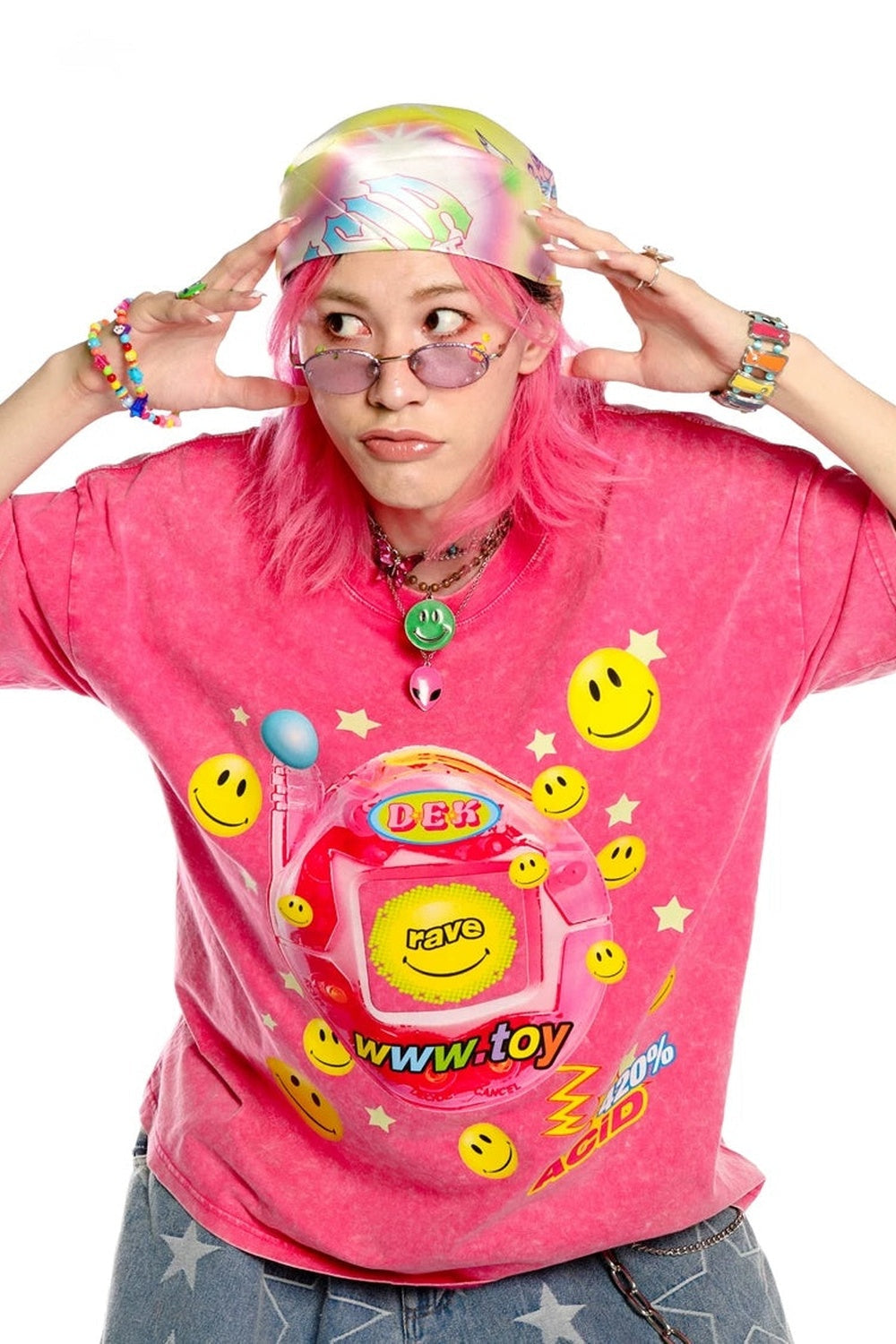 Blusa rosa Barbie Y2K dopamina effetto tintura annodata