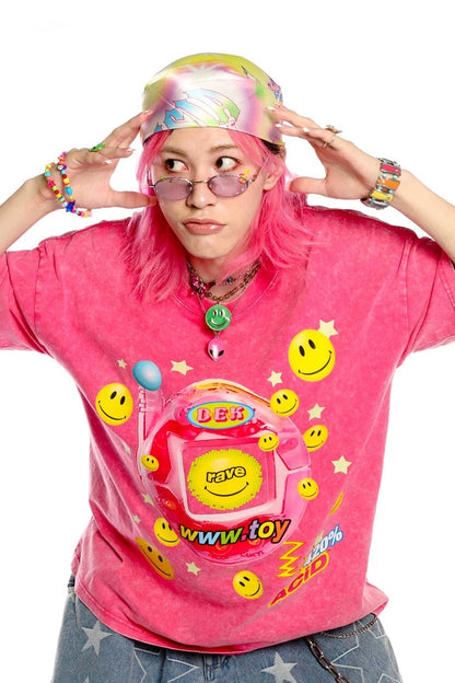 Blusa rosa Barbie Y2K dopamina effetto tintura annodata