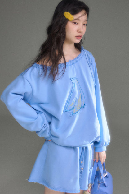 Bird And Tulip Raw Edge Patchwork Sweatshirt And Shorts Set