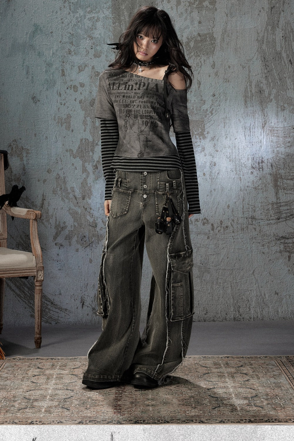 Striped Asymmetrical Off-Shoulder Blouse